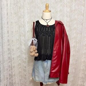 Y2K Danity Beaded Sequin Sheer Top‎ Dark Fairy Whimsigoth Womens Small Glam